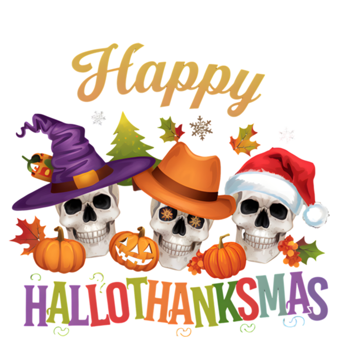 Happy Hallothanksmas Skull Halloween Thanksgiving Xmas Funny Gift T-Shirt