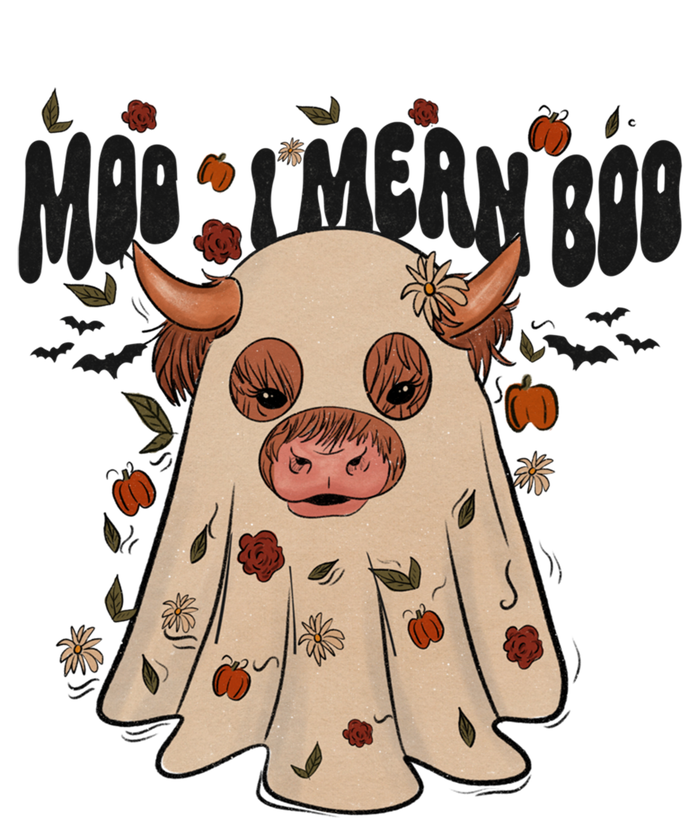 Moo I Mean Boo Funny Halloween Ghost Cow Retro Vintage Style Gift Pom Pom 12in Knit Beanie