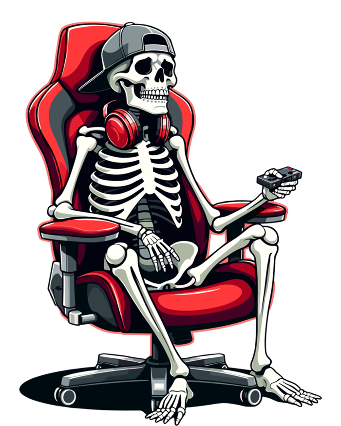 Skeleton Gamer Cool Halloween Video Gaming Chair Headset Gift Full-Length Apron With Pockets