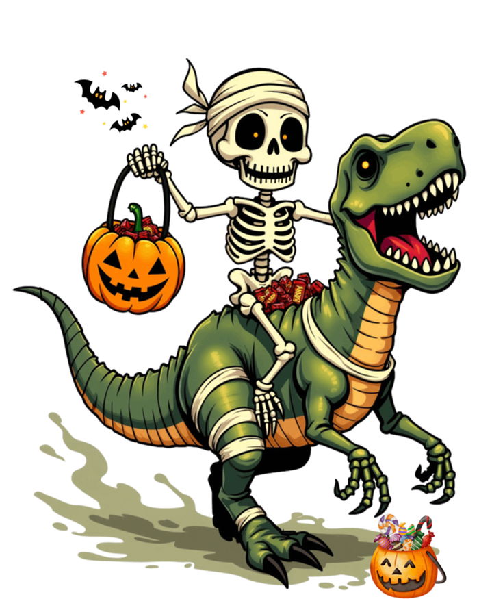 Skeleton Riding Mummy Dinosaur T Rex Halloween Funny Cute Gift T-Shirt