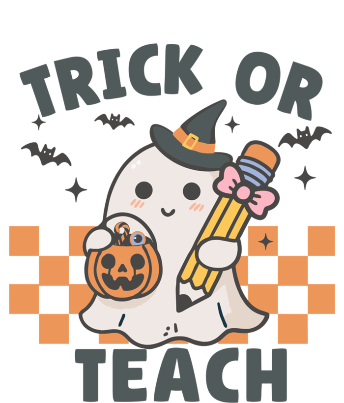 Retro Trick Or Teach Halloween Teacher Ghost Spooky Season Gift Pom Pom 12in Knit Beanie