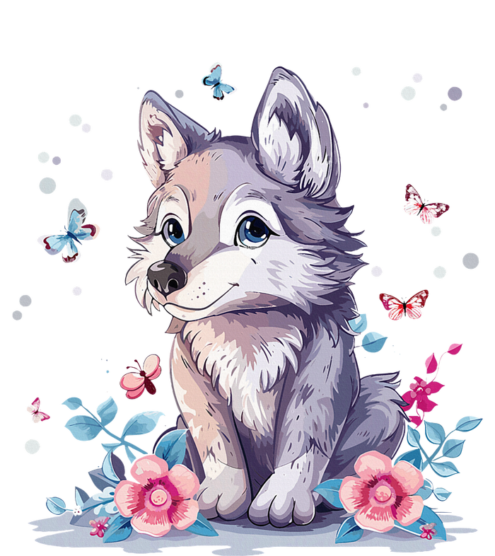 Cute Wolf With Flowers T-Shirt