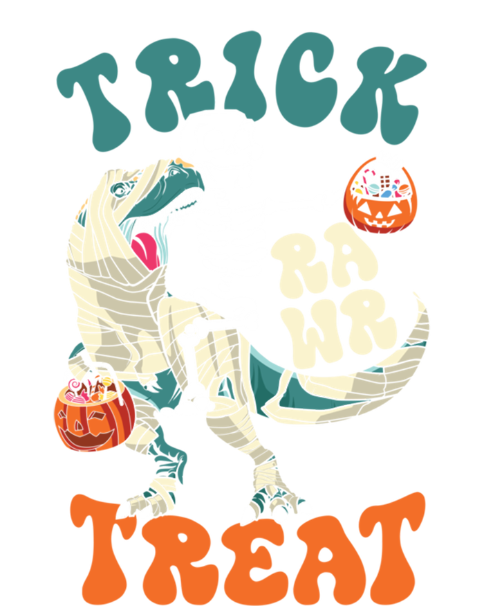 Trick Rawr Treat Skeleton Riding Mummy Dinosaur Halloween Gift V-Neck T-Shirt