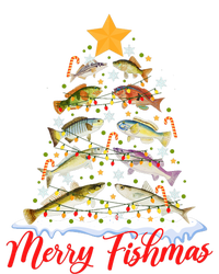 Merry Fishmas Funny Christmas Tree Lights Fish Fishing Rod Women's Crop Top Tee