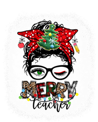 One Merry Teacher Christmas Leopard Messy Bun Teacher Xmas High Crown Mesh Back Trucker Hat