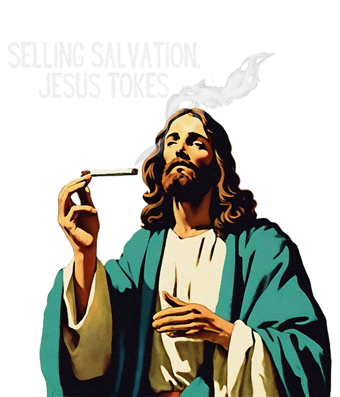 Vintage Jesus Meme Selling Salvation God Smoking Christ Flat Bill Trucker Hat