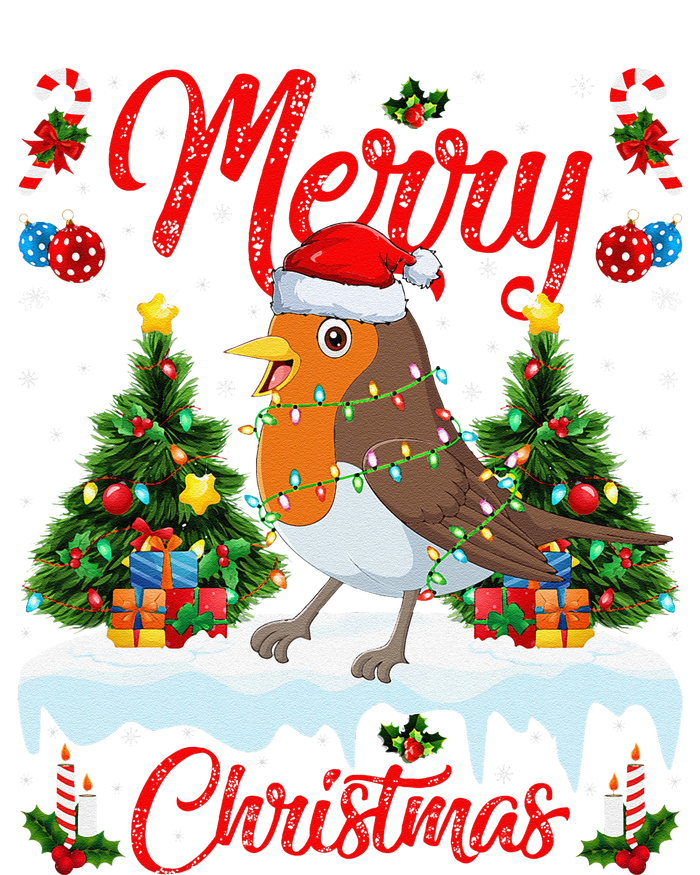 American Robin Bird Merry Christmas Tree Lighting Santa Xmas Poster