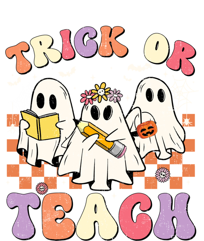 Funny Teacher Halloween Trick Or Teach Retro Groovy Ghost Gift Full-Length Apron With Pockets