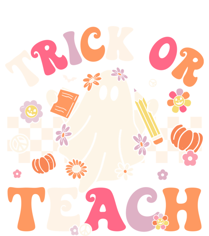 Groovy Teacher Halloween Retro Trick Or Teach Floral Ghost Gift Pom Pom 12in Knit Beanie