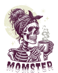 Momster Skull Mom Coffee Lover Halloween Messy Hair Bun Mama Gift T-Shirt