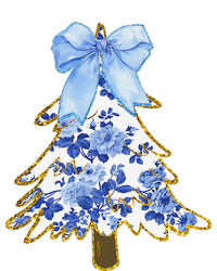 Blue Floral Coquette Bow Christmas Tree Chinoiserie Women T-Shirt