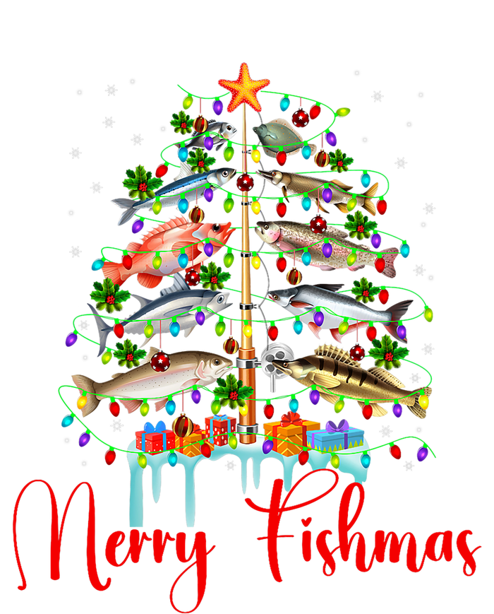 Merry Fishmas Christmas Tree Lights Fish Fishing Rod Canvas