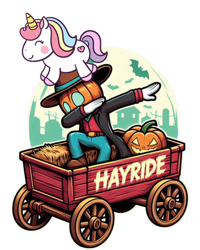 Unicorn Dabbing Halloween Haunted Hayride Wagon Cute Gift T-Shirt