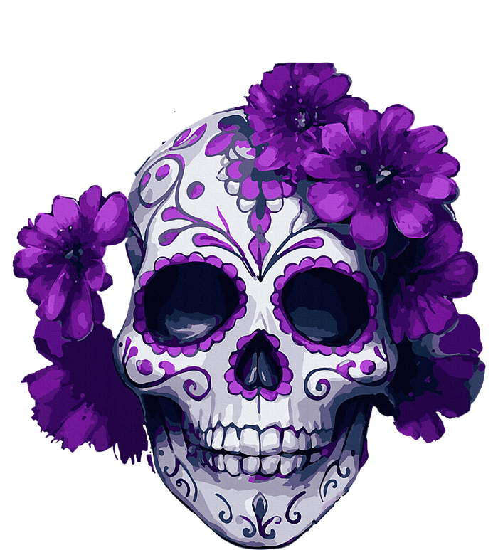 Purple Floral Black Sugar Skull Day Of The Dead Mexican Pray Dry Zone Grid Polo