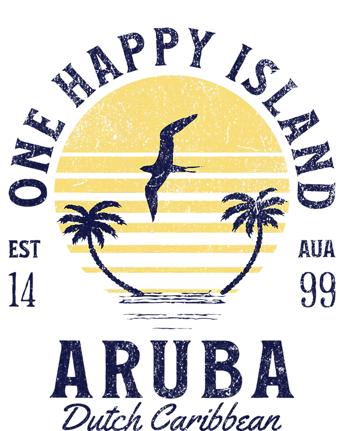 One Happy Island Aruba Retro Sunset Palm Ocean Vintage T-Shirt