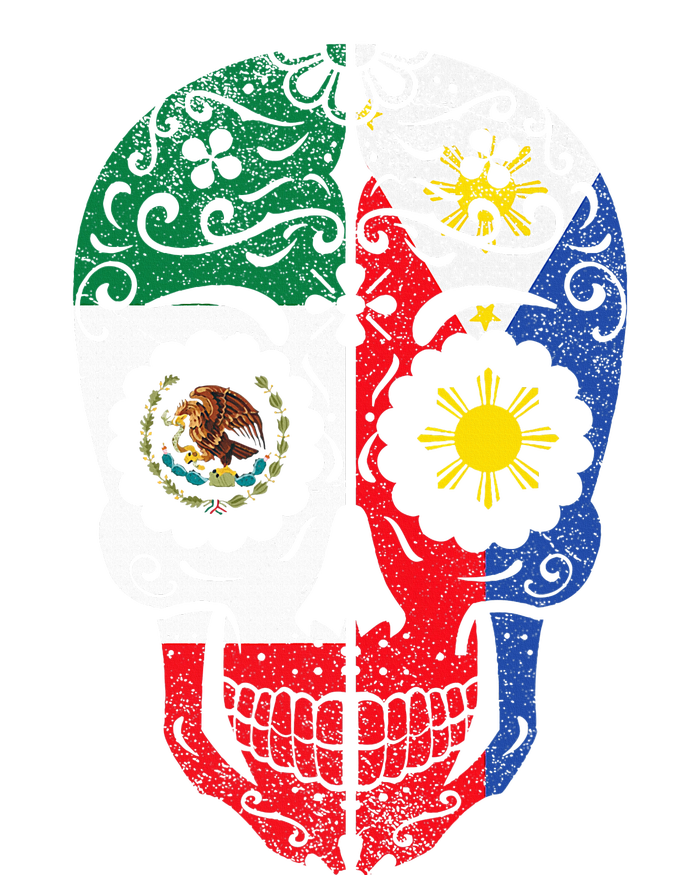 Mexican Filipino Flag Mexico Philippines Sugar Skull Cropped Pullover Crew