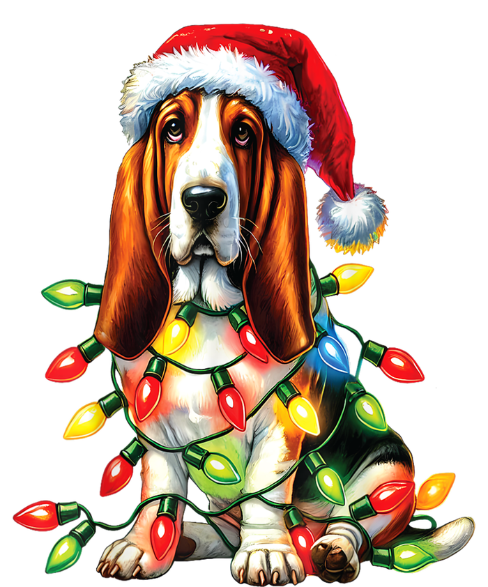 Christmas Lights Pet Animal Basset Hound Dog Lover Santa Hat Gift T-Shirt