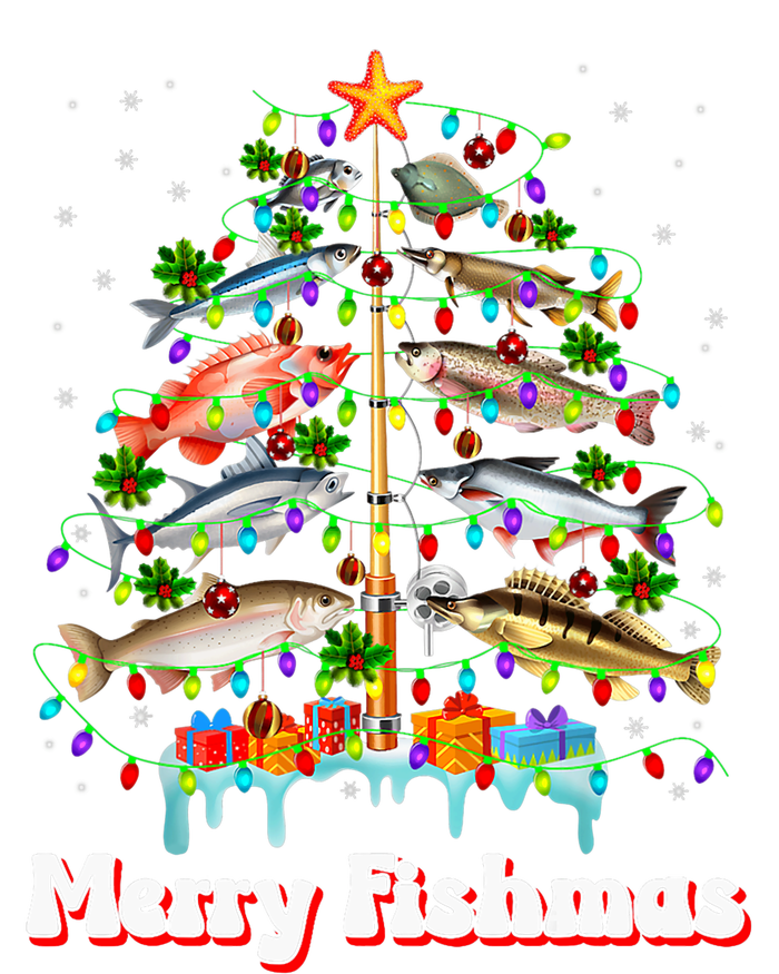 Merry Fishmas Christmas Tree Funny Fish Fishing Fisherman Womens California Wash Sweatshirt