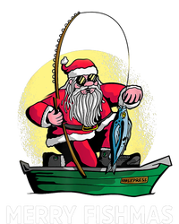 Merry Fishmas Santa Fishing Santa On A Boat Fishing Xmas Insulated Varsity Jacket