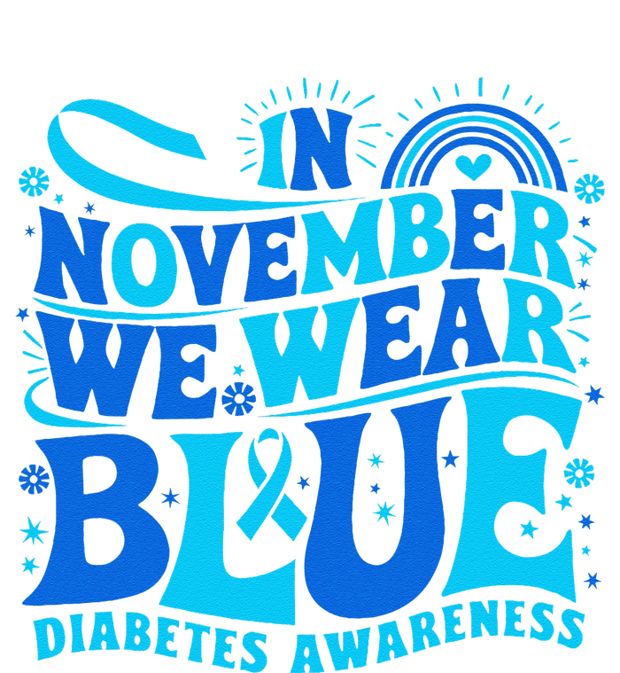 In November We Wear Ribbon Blue Diabetes Awareness Gift Pom Pom 12in Knit Beanie