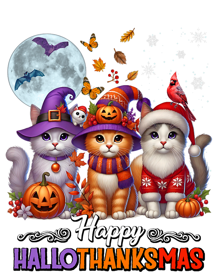 Halloween Thanksgiving Christmas Happy Hallothanksmas Cats T-Shirt