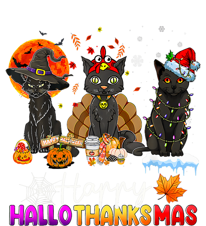 Happy Hallothanksmas Black Cat Halloween Thanksgiving Xmas T-Shirt