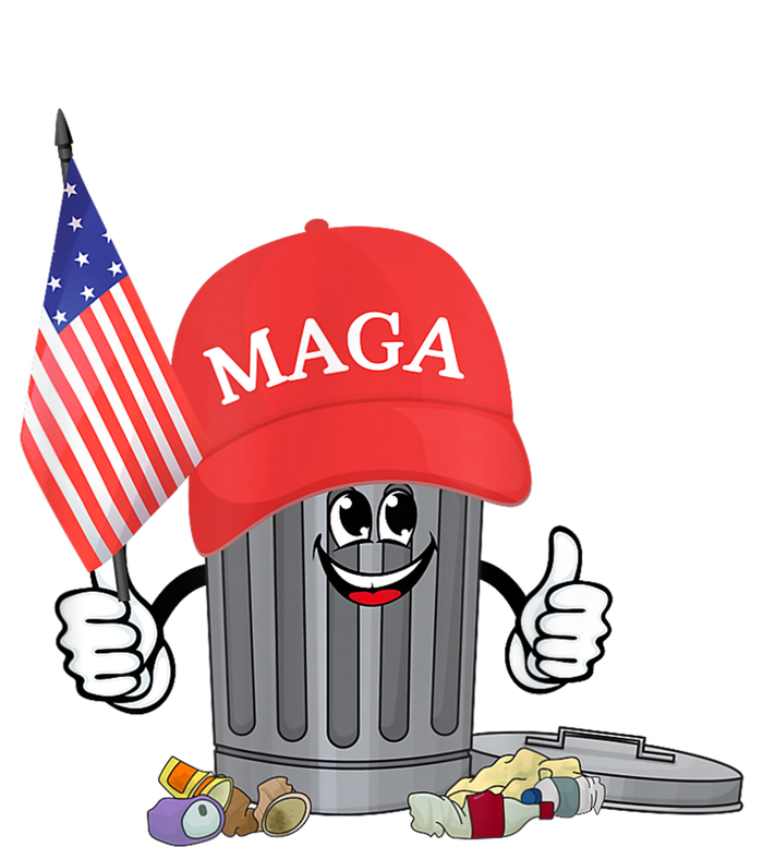 Funny Trump Maga Garbage Can Cartoon Character American Flag T-Shirt