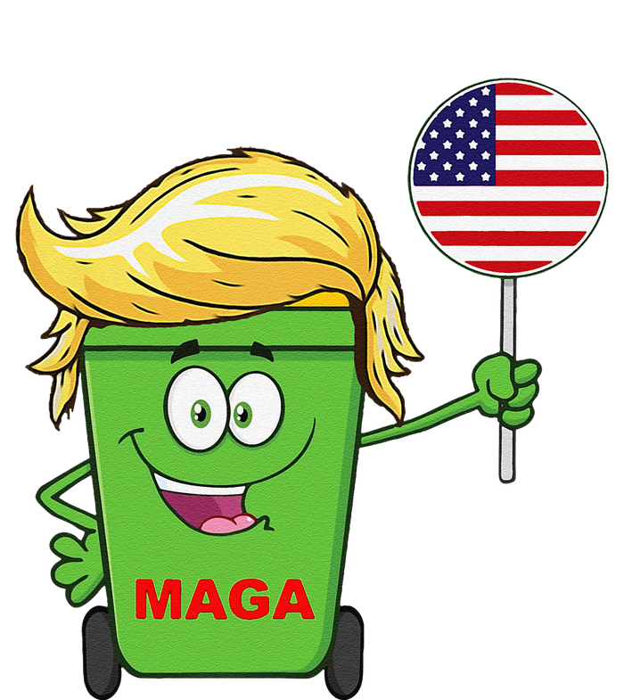 Funny Trump Maga Cartoon Garbage Can American Flag Gift T-Shirt