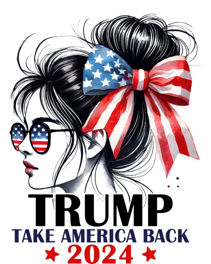 Trump 2024 Take America Back Messy Bun Girl American Flag Long Sleeve Beer Stein