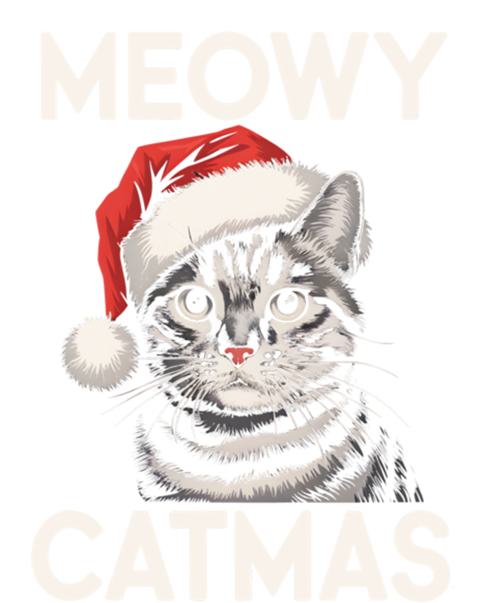 Vintage Meowy Catmas Cat With Santa Hat Xmas Holiday Kitten Ladies Long Sleeve Shirt