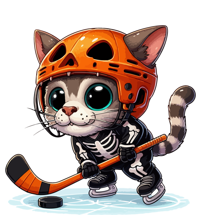 Skeleton Ice Hockey Pumpkin Cat Halloween Funny Gift T-Shirt