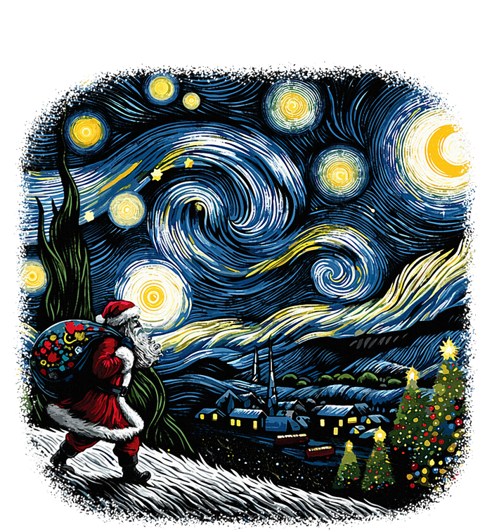 Van Gogh Starry Night Santa Christmas Winter Snowy Night Ceramic Bell Ornament