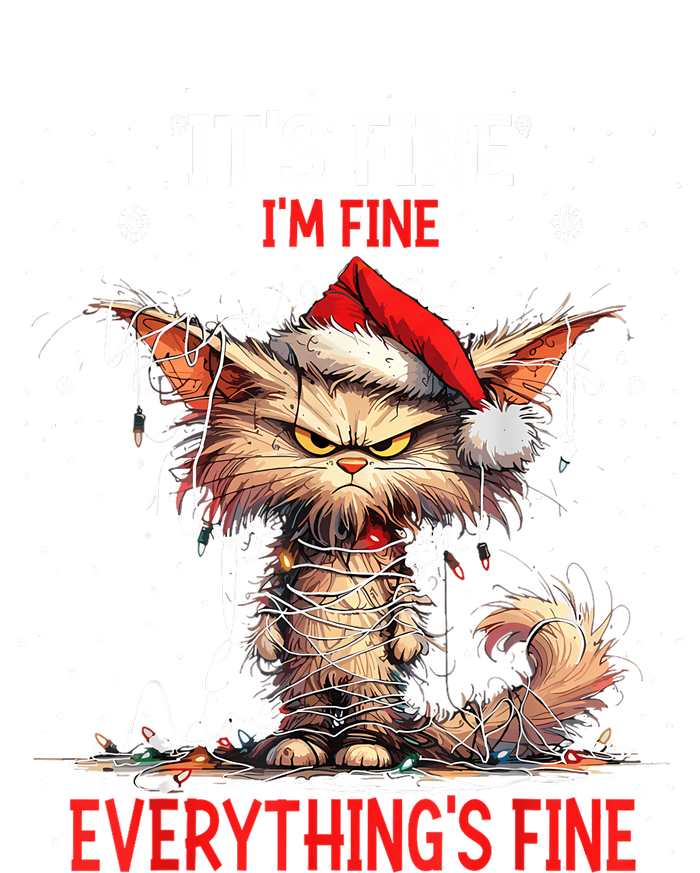 Cute Cat Xmas Lights ItS Fine IM Fine Everything Is Fine Cropped Pullover Crew