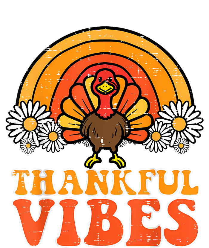 Thankful Vibes Turkey Rainbow Funny Retro Thanksgiving Women T-Shirt