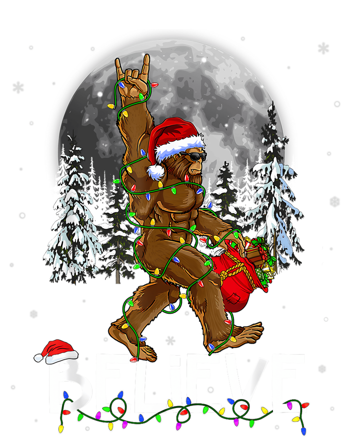 Santa Bigfoot Christmas Lights Funny Sasquatch Believe Xmas T-Shirt