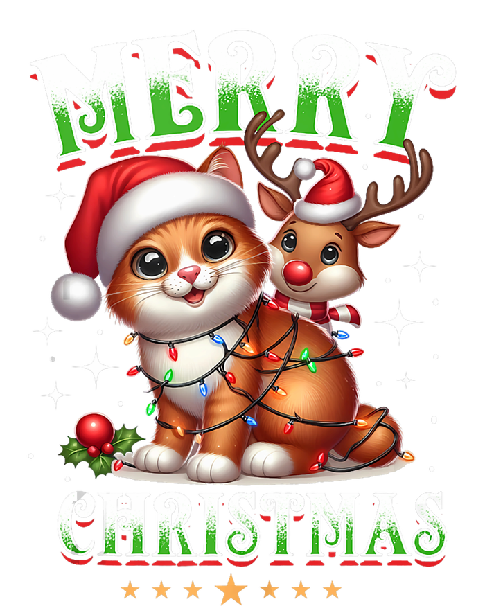 Merry Christmas Cat & Reindeer Santa Fairy Lights Xmas Tank Top T-Shirt