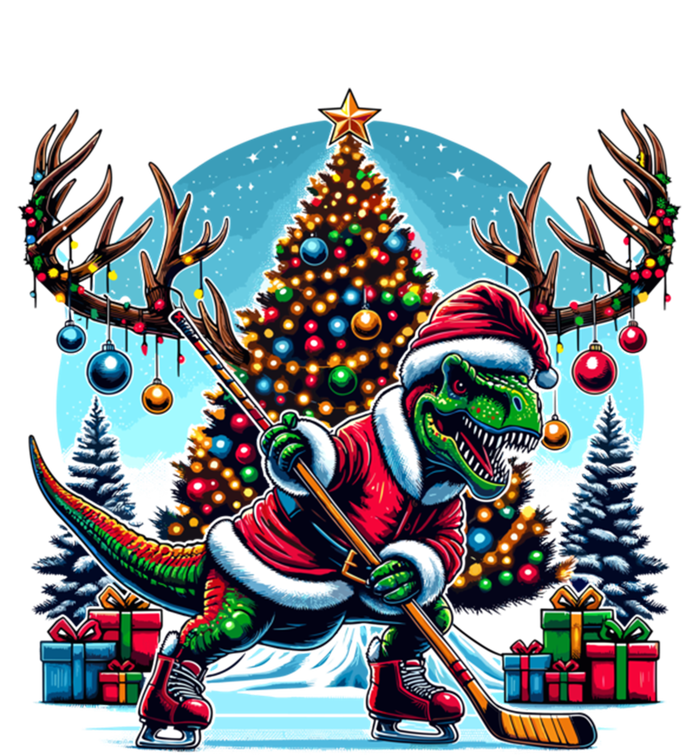 Funny Santa Dinosaur Playing Hockey Gift T-Shirt