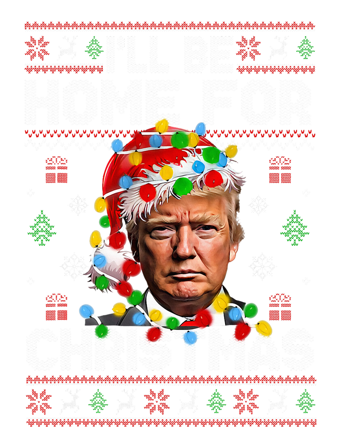 ILl Be Home For Christmas Funny Santa Trump Pajamas Ugly Women's Long Sleeve Flannel Pajama Set 