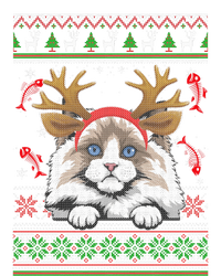 Cute Reindeer Ragdoll Cat Xmas Lights Ugly Christmas Sweater Long Sleeve Women's V-Neck T-Shirt