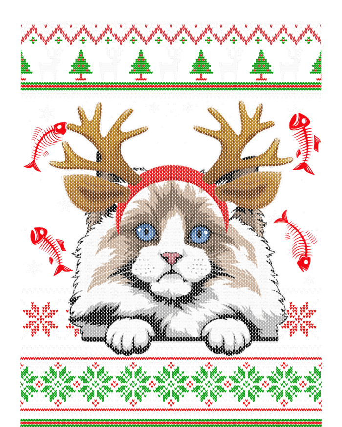 Cute Reindeer Ragdoll Cat Xmas Lights Ugly Christmas Sweater Long Sleeve Women's V-Neck T-Shirt