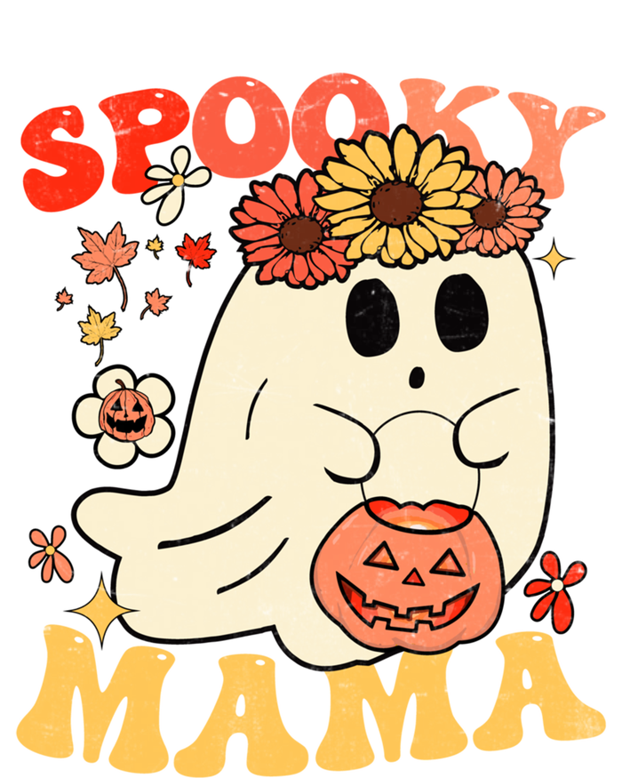 Groovy One Spooky Mama Floral Bun Ghost Mom Halloween Gift T-Shirt