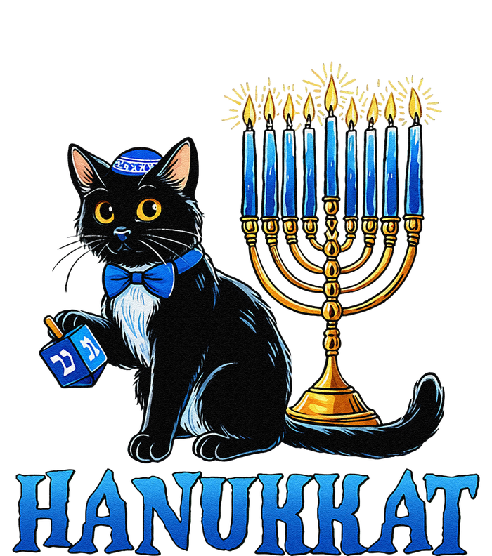 Cute Happy Hanukkah Hanukkat Jewish Cat Menorah Chanukah T-Shirt