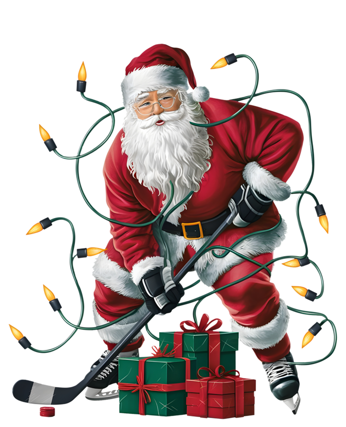 Hockey Player Xmas Lighting Santa Playing Hockey Christmas Gift T-Shirt