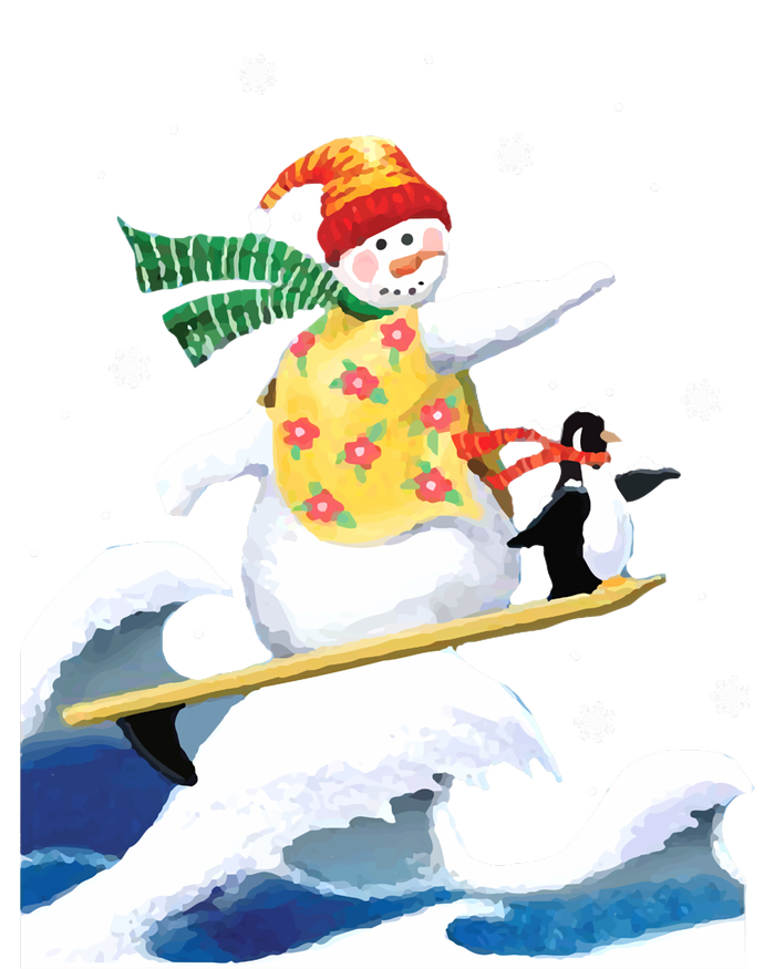 Happy Surfer Snowman Surfing Funny Christmas Xmas Long Sleeve Women's Crop Top Tee