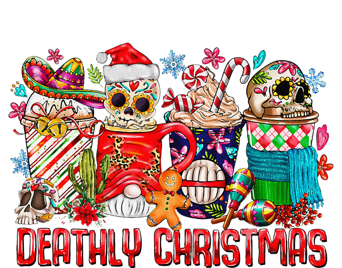 Deathly Christmas Sugar Skull And Coffee Cups Xmas Holiday T-Shirt