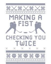 Making A Fist Checking You Twice Funny Christmas Hockey Pun Gift T-Shirt