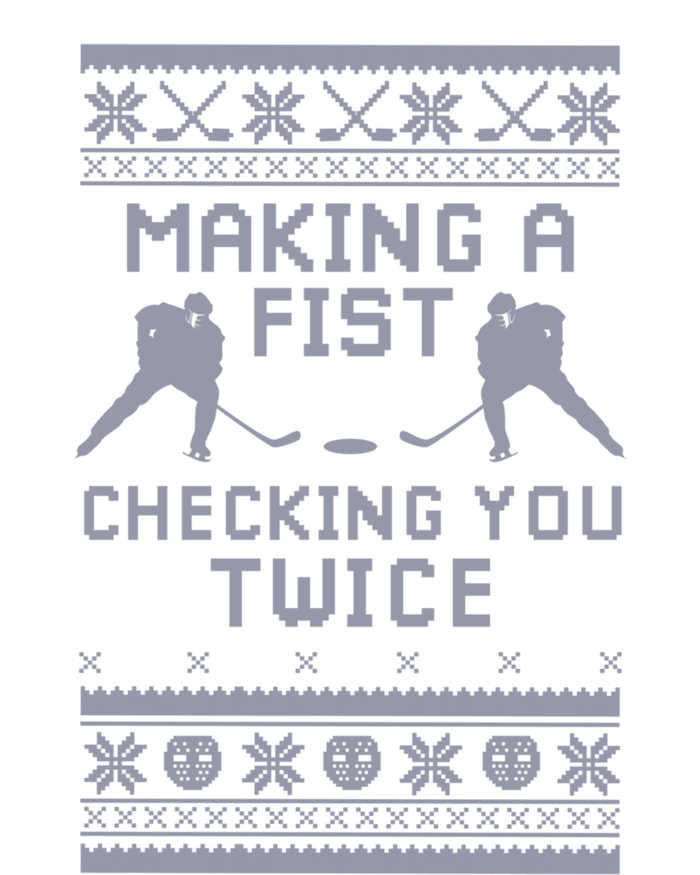 Making A Fist Checking You Twice Funny Christmas Hockey Pun Gift T-Shirt