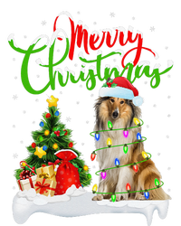 Xmas Tree Lights Santa Hat Rough Collie Dog Christmas T-Shirt