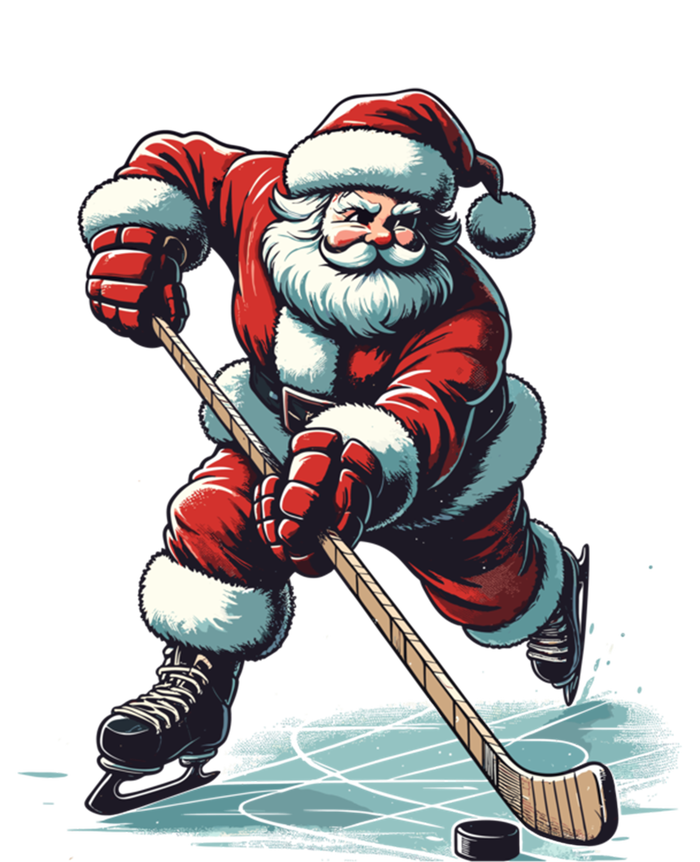 Santa Playing Hockey Pajama Funny Ice Hockey Christmas Gift T-Shirt