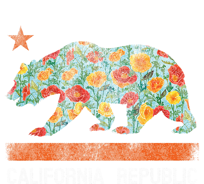 California Republic State Bear Star Poppy Flower La Cali T-Shirt